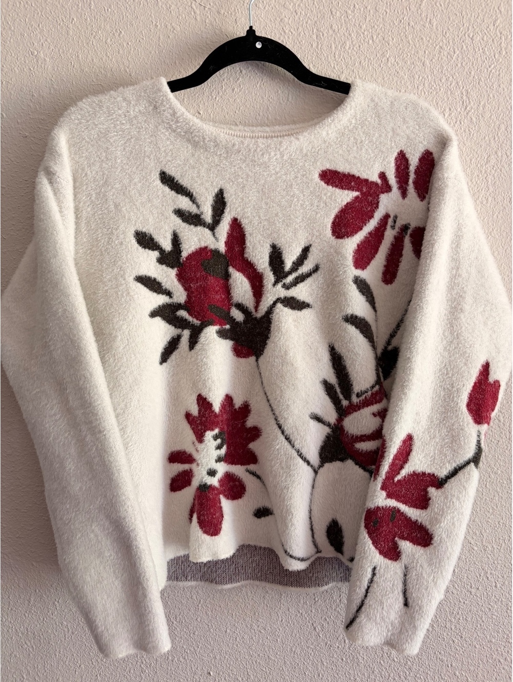 Floral Pattern Soft Fuzzy Sweater